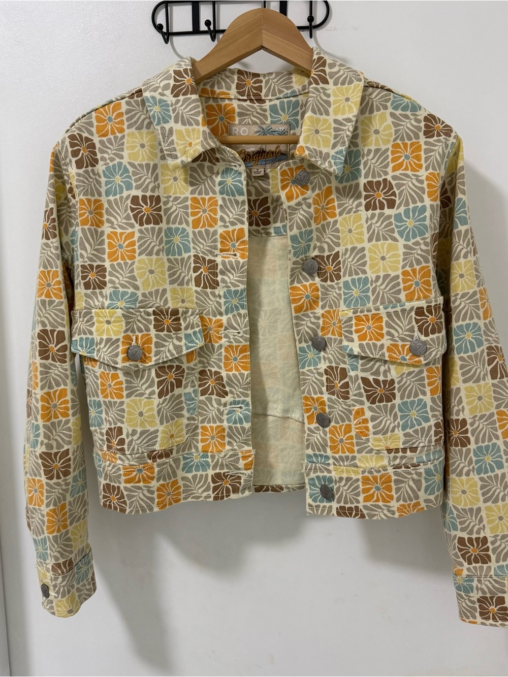 ROXY Floral Patchwork Print Crop Jacket — Yellow Multi